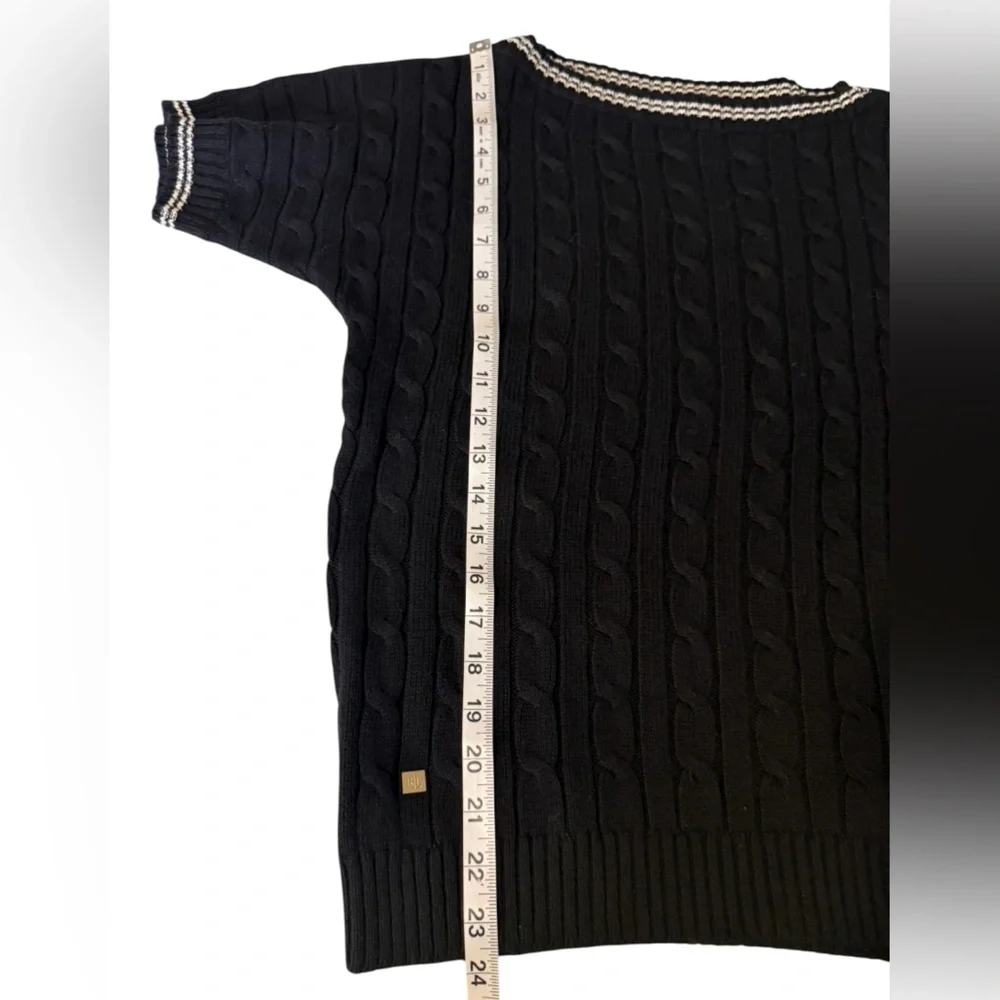 Lauren Ralph Lauren Cable Knit Boatneck Short Sleeve Black Sweater Size Medium